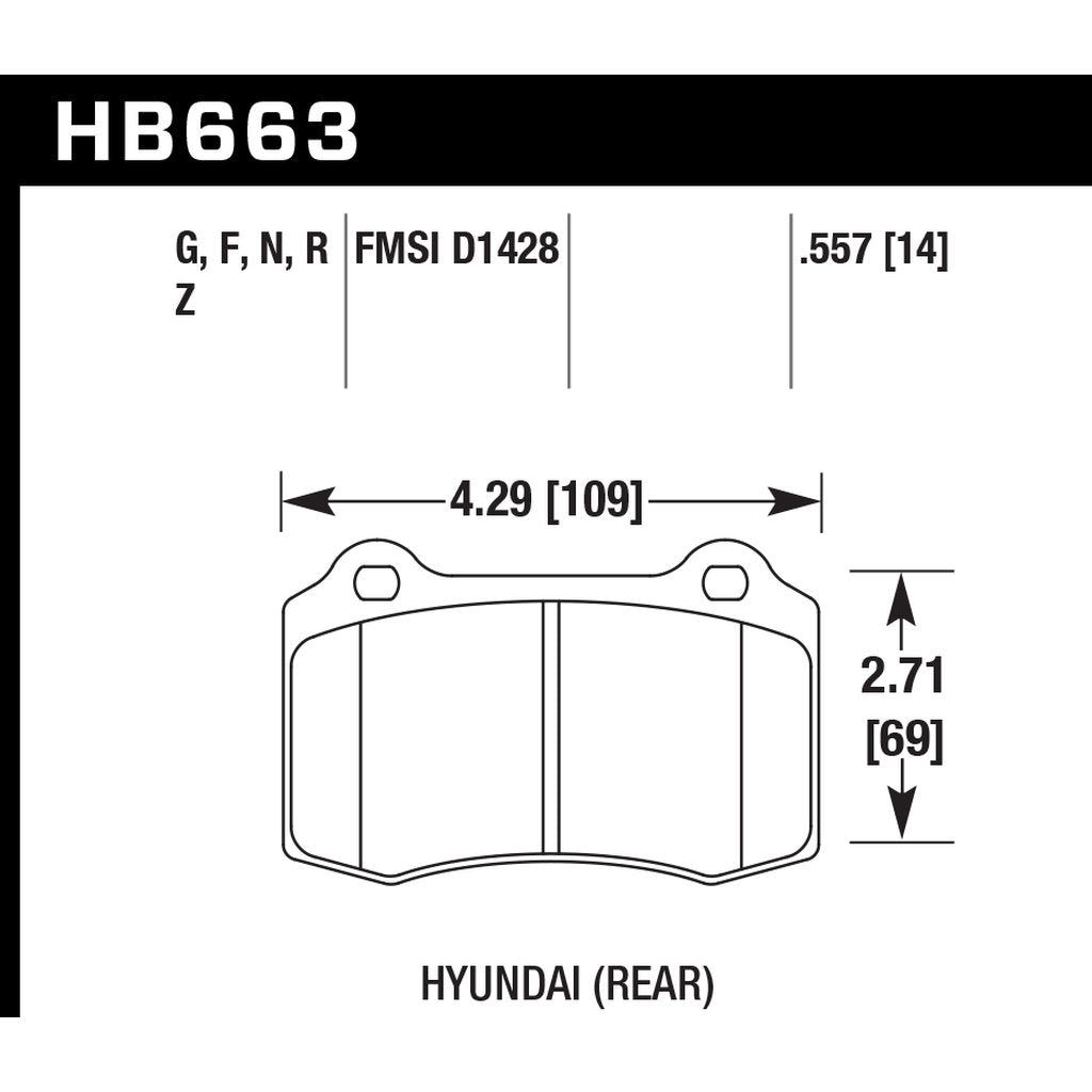 HAWK HB663N.557 Brake Pads HP Plus Rear HYUNDAI Genesis Coupe 2.0T R-Spec/TESLA S 20012-2015 Photo-2 