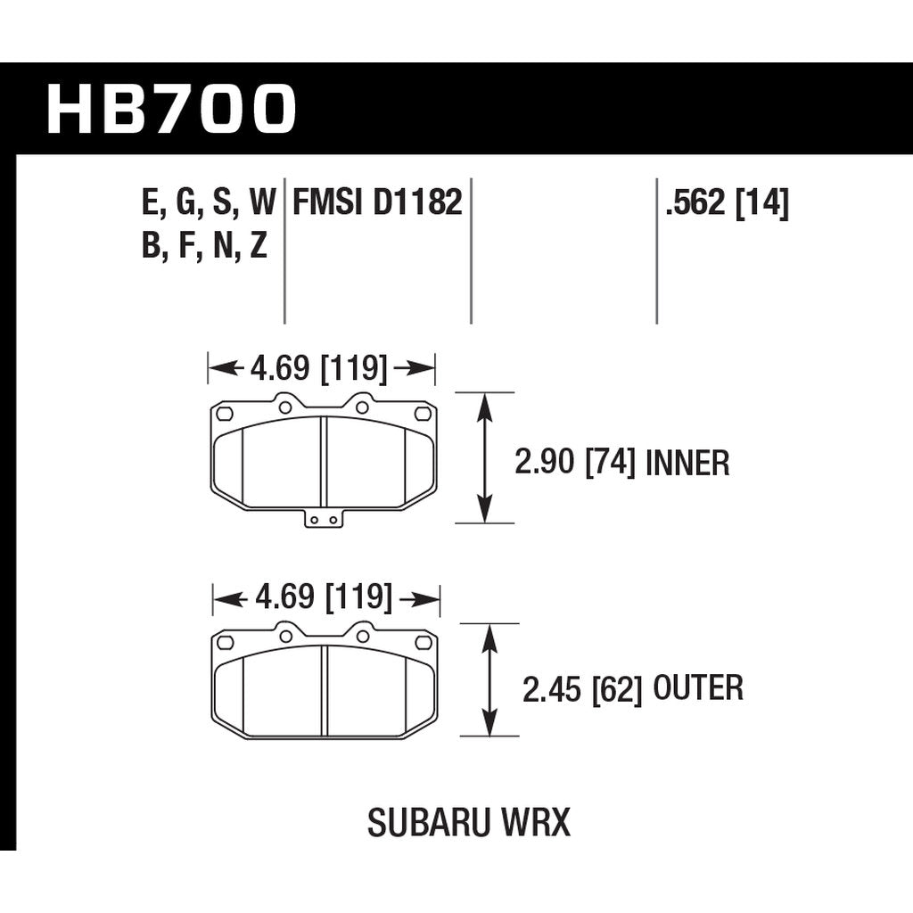HAWK HB700B.562 Brake Pads HPS 5.0 Rear SUBARU Impreza WRX 2006-2007 Photo-2 