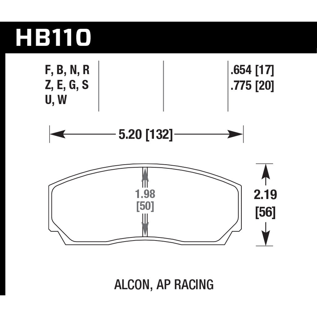 HAWK HB110W.654 Brake Pads DTC-30 (17 mm) AP Racing 5200/Alcon, Proma 4pot/HPB type 2/Rotor Photo-2 