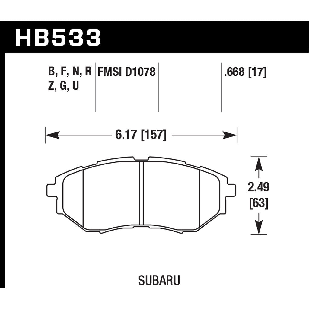 HAWK HB533U.668 Brake Pads DTC-70 (17 mm) Front SUBARU WRX 2015-2018/Tribeca/Legacy 2,5GT,3.0R,3.6R Photo-2 