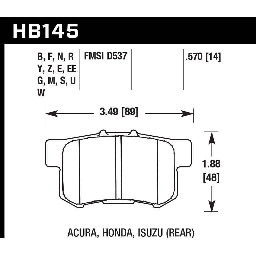 HAWK HB145B.570 Brake Pads HPS 5.0 Rear HONDA Accord (97-07)/S2000 (00-09)/Civic (03-13) Photo-2 