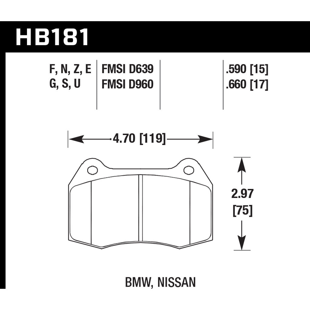 HAWK HB181F.660 Brake Pads HPS NISSAN Skyline GT-R 1995-2002 Photo-2 