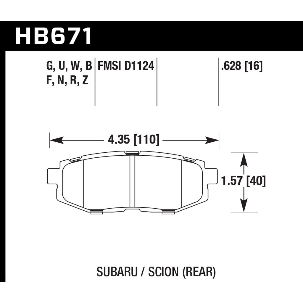 HAWK HB671U.628 Brake Pads DTC-70 (16 mm) Rear SUBARU BRZ/TOYOTA 86 GT 2018-2019 Photo-2 