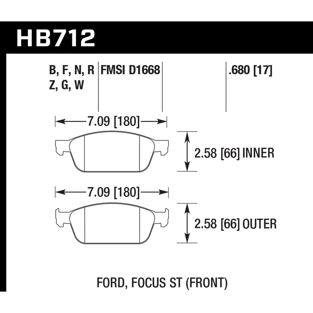 HAWK HB712B.680 Brake Pads HPS 5.0 Front FORD Focus ST 2013-2014 Photo-2 