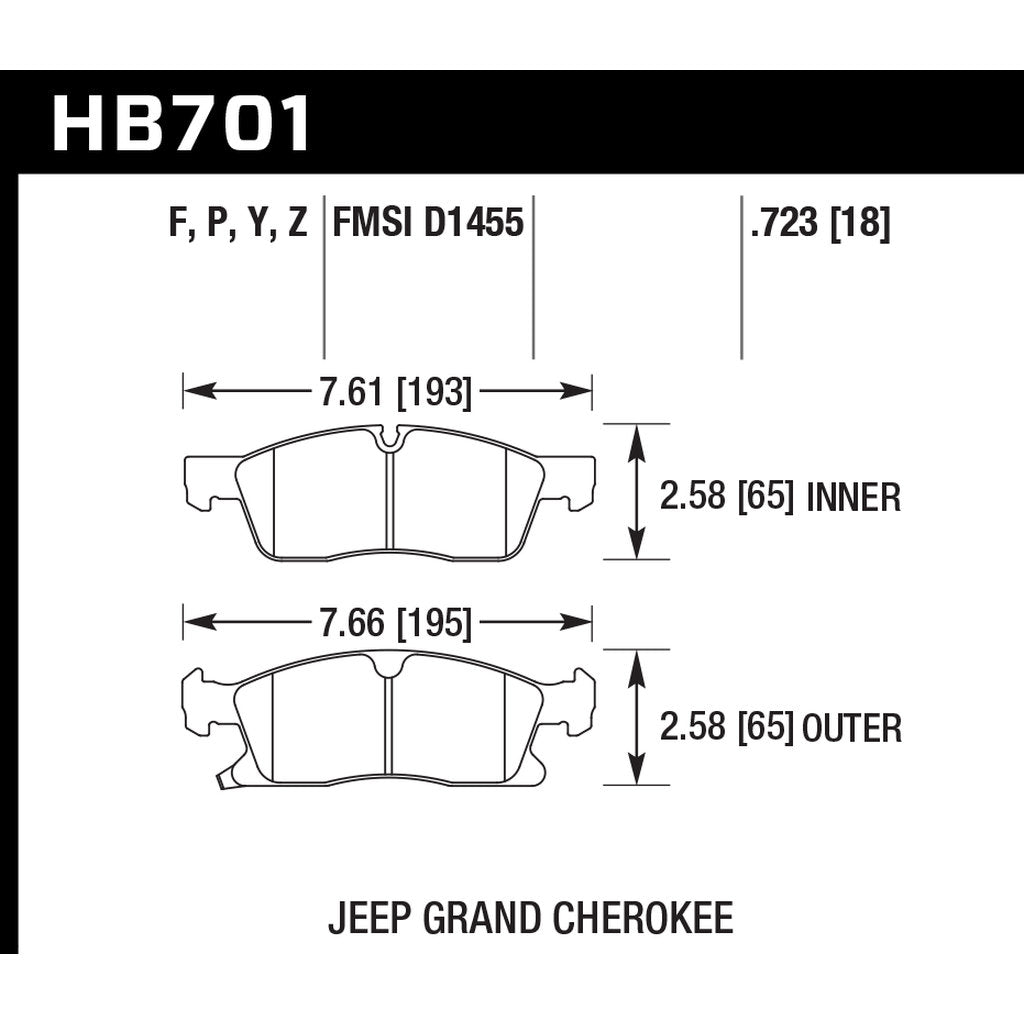 HAWK HB701P.723 Brake Pads Super Duty Front JEEP Grand Cherokee 2001-2016 Photo-2 