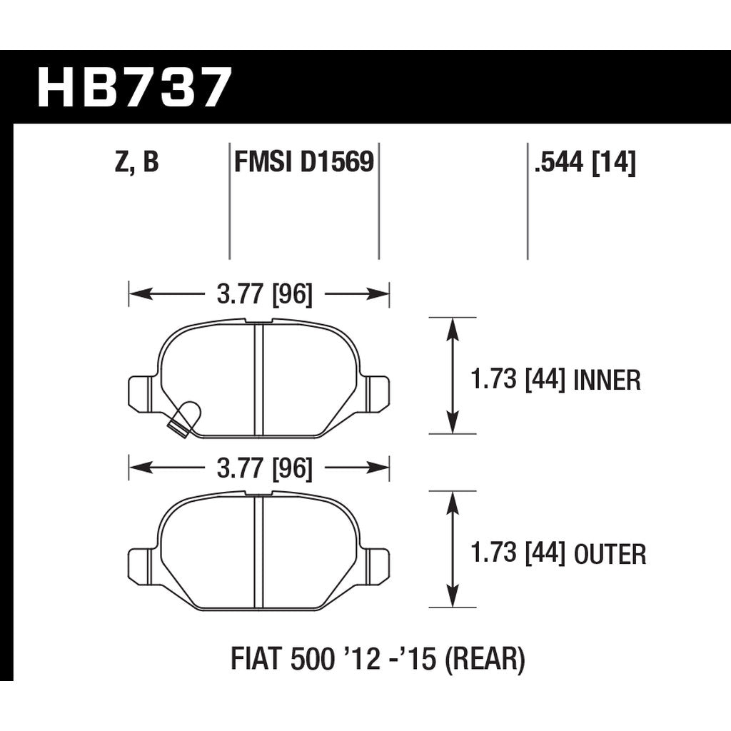 HAWK HB737B.544 Brake Pads HPS 5.0 Rear FIAT 500 2012-2019 Abarth/Sport/Lounge 2014-2019 Photo-2 