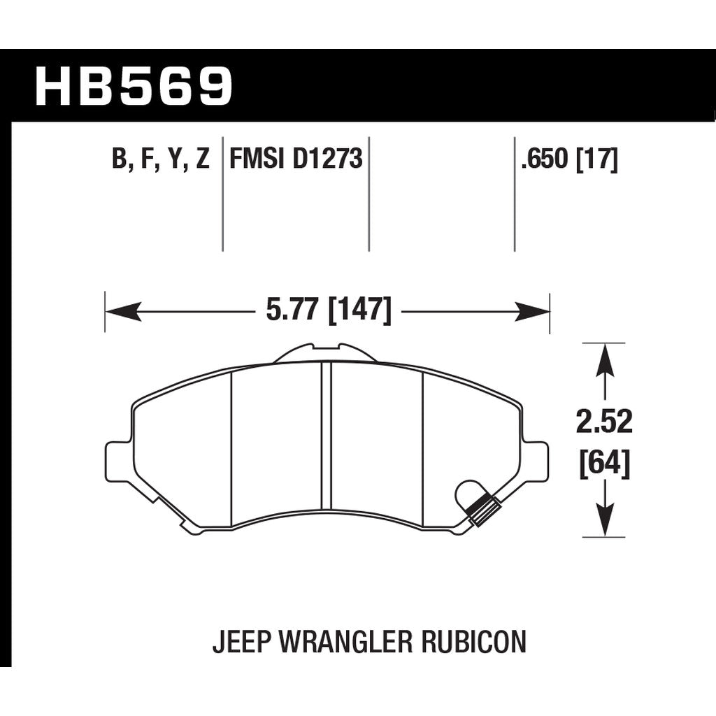 HAWK HB569Z.650 Brake Pads Perf. Ceramic Front JEEP Wrangler Sport 2011-2017 Photo-2 