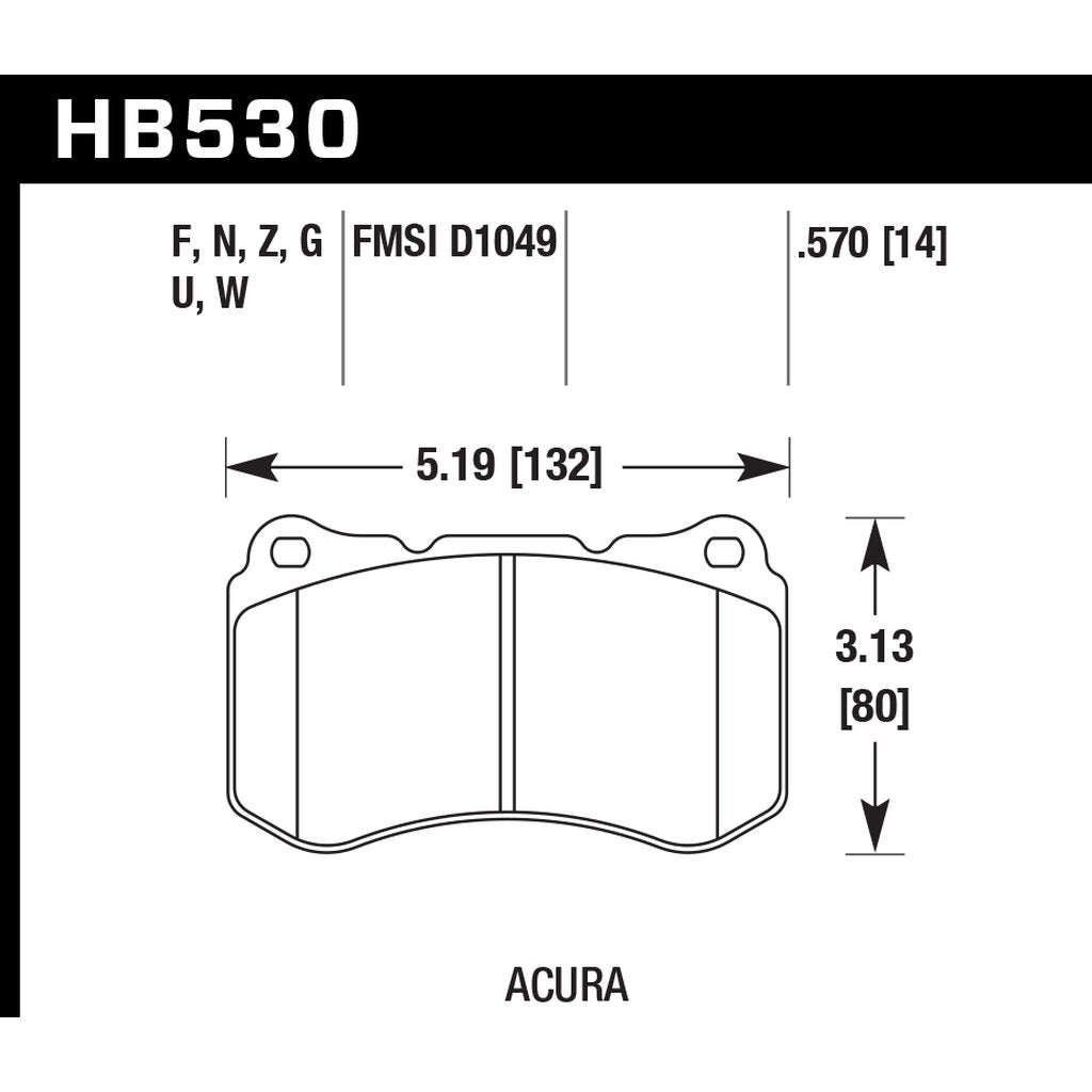 HAWK HB530N.570 Brake Pads HP Plus Front ACURA TL Type-S Photo-2 