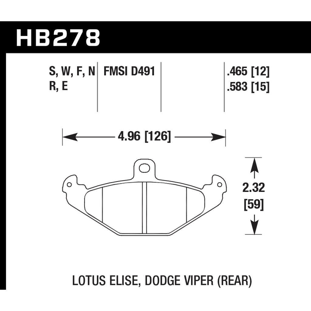 HAWK HB278F.465 Brake Pads HPS Rear DODGE Viper 1992-2000 Photo-2 