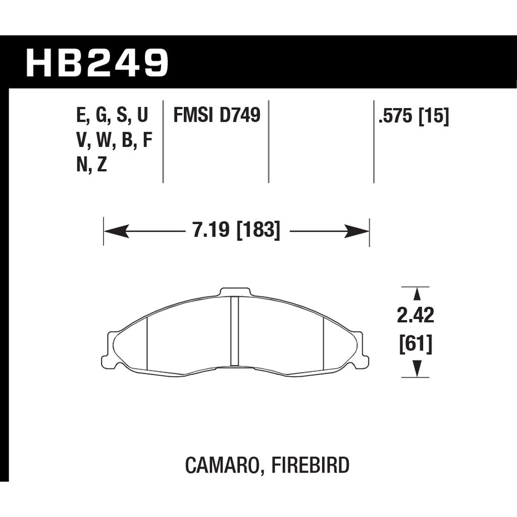 HAWK HB249N.575 Brake Pads HP Plus Front CHEVROLET Camaro 1998-2002 Photo-2 