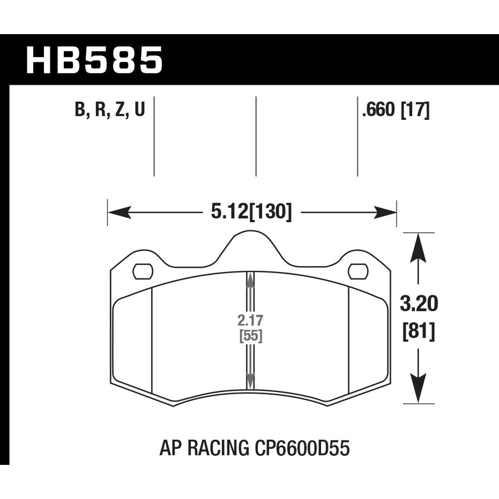 HAWK HB585B.660 Brake Pads HPS 5.0 Front McLaren MP4-12C/AP Racing CP6600-series calipers Photo-2 