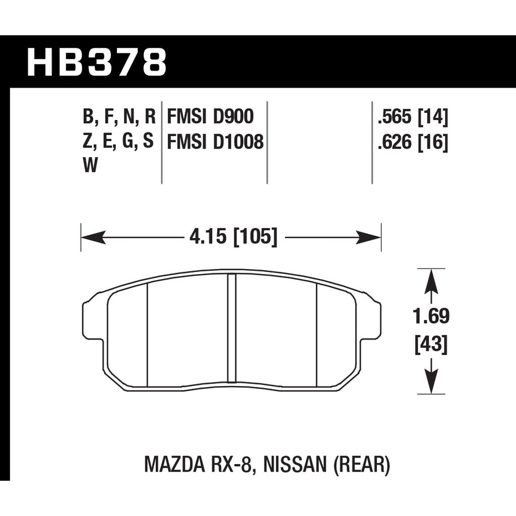HAWK HB378W.565 Brake Pads DTC-30 (14 mm) Rear MAZDA RX-8 2004-2011 Photo-2 