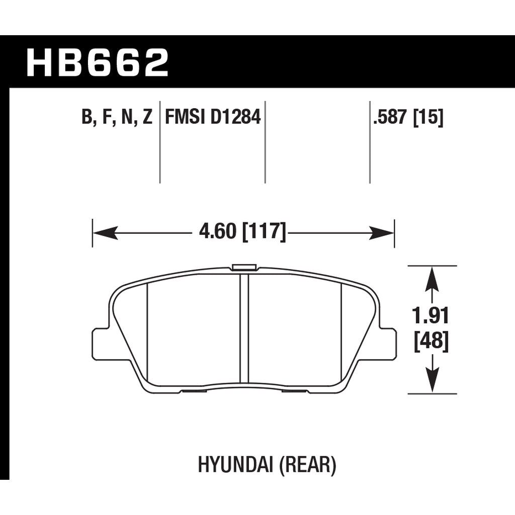 HAWK HB662F.587 Brake Pads HPS Rear HYUNDAI Genesis Coupe 2.0T 2010-2014/G80 Sport 2018-2019 Photo-2 