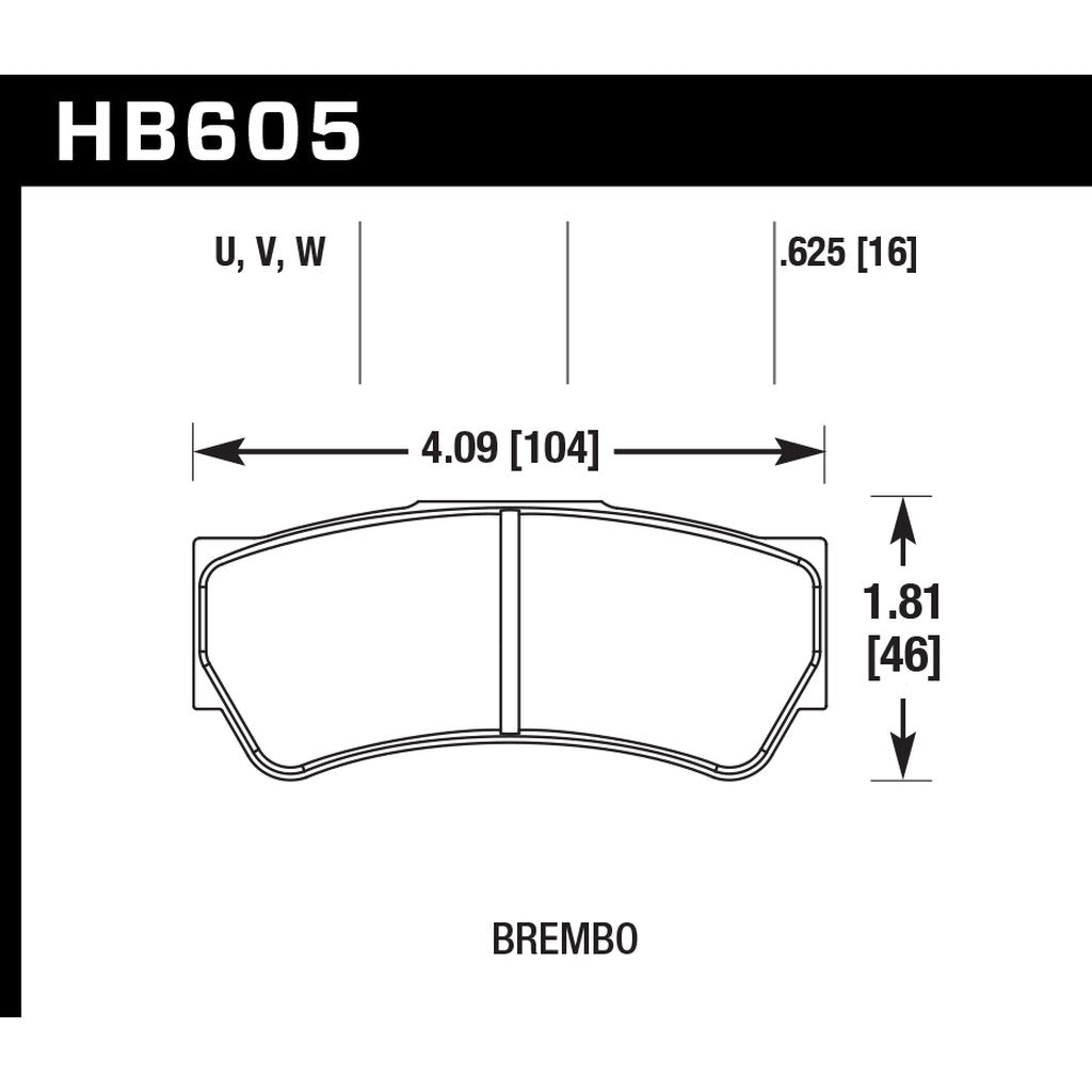 HAWK HB605U.625 Brake Pads DTC-70 (16 mm) Brembo XA6.S0.01/04/XA6.S0.21/24 calipers (B10 pad shape) Photo-2 