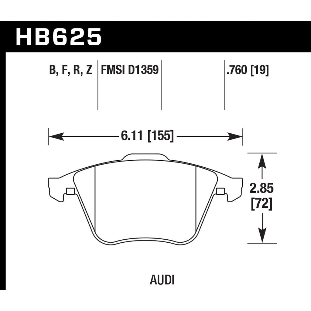HAWK HB625Z.760 Brake Pads Perf. Ceramic Front AUDI A3 3.2/S3 (8P)/TT 3.2/GOLF mk5 R32/mk6 R Photo-1 
