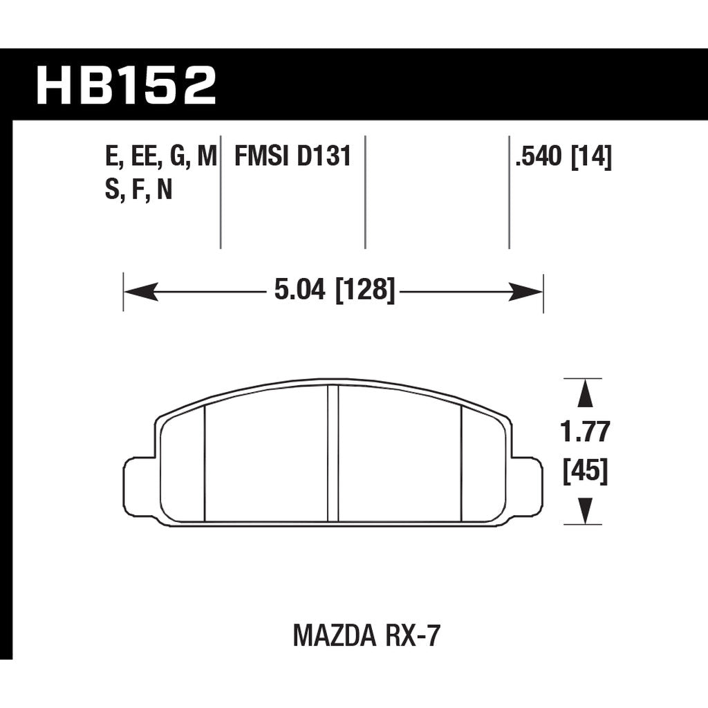 HAWK HB152F.540 Brake Pads HPS Front MAZDA RX7 Non-Turbo 86-95 Photo-2 
