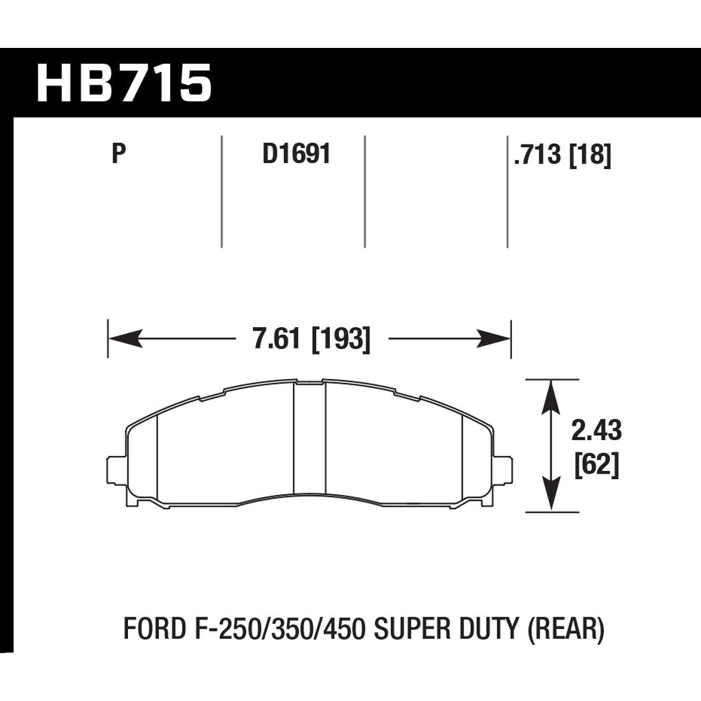 HAWK HB715P.713 Brake Pads Super Duty Rear FORD F-250/F350 Super Duty 2011-2019 Photo-2 