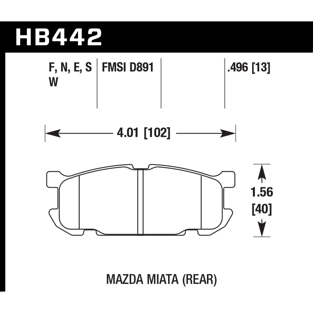 HAWK HB442N.496 Brake Pads HP Plus Rear MAZDA Miata 2001-2005 Photo-2 
