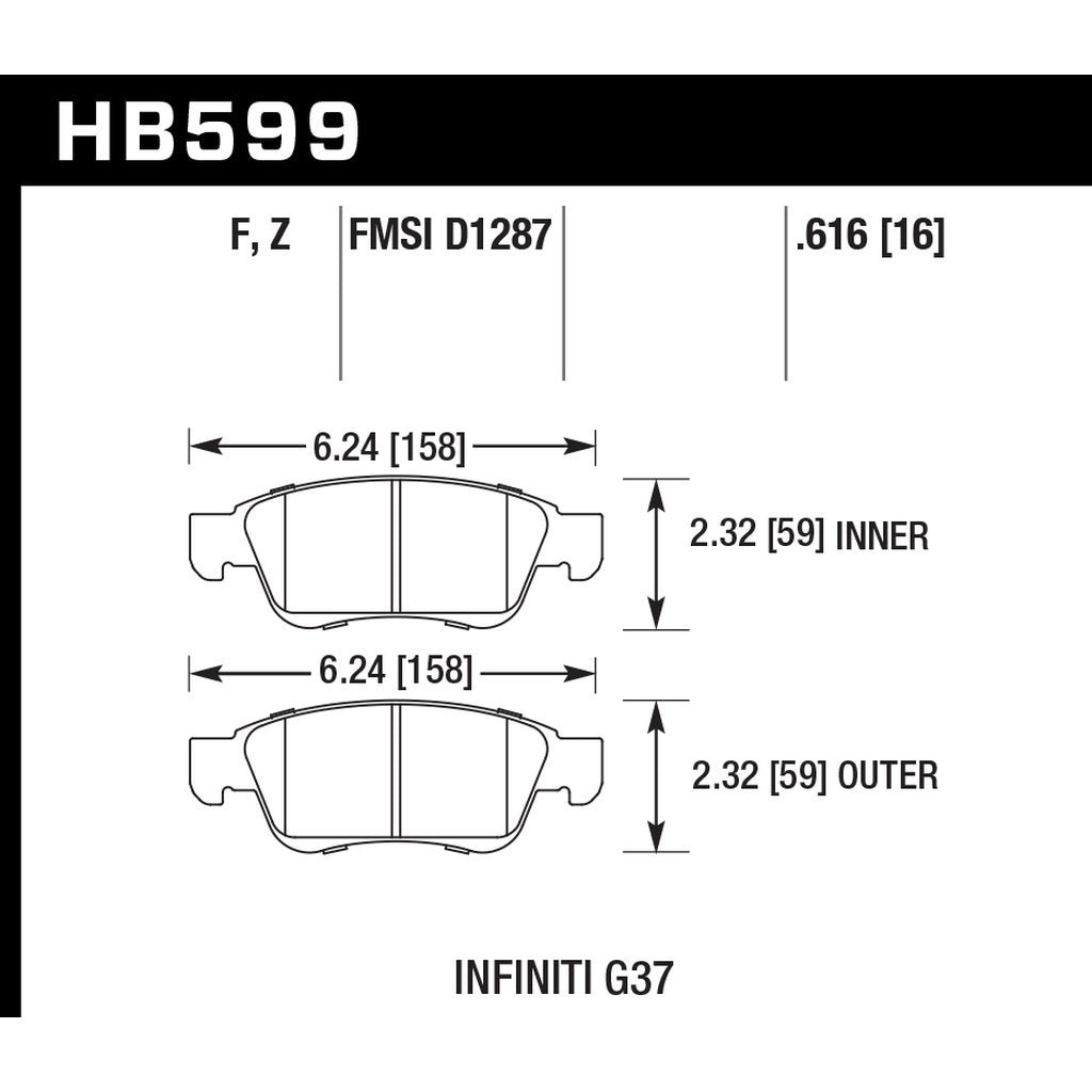 HAWK HB599Z.616 Brake Pads Perf. Ceramic Front INFINITI G35/G37/Q60 Photo-2 