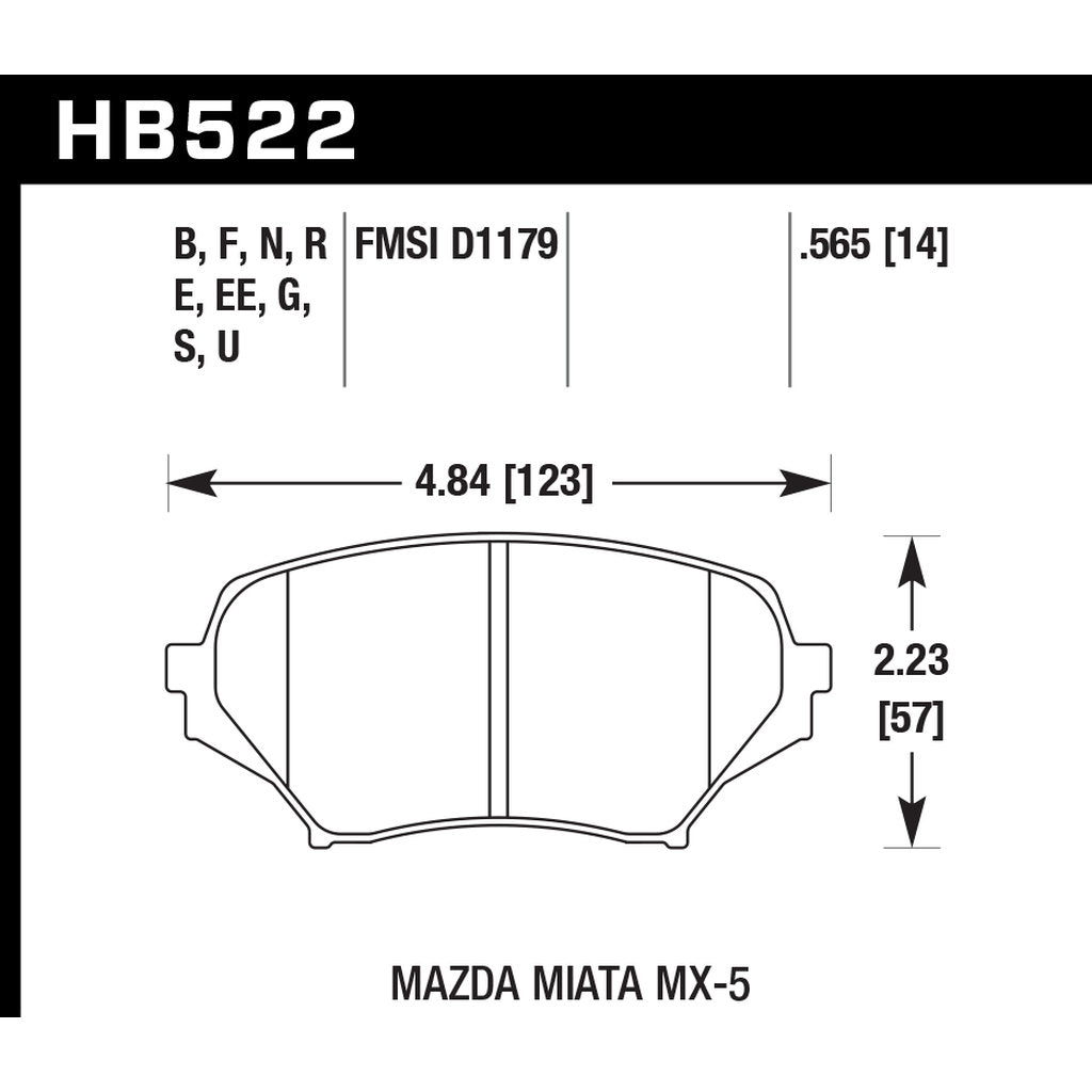 HAWK HB522G.565 Brake Pads DTC-60 (14 mm) Front MAZDA MX-5 Miata 2.0 2006-08 Photo-2 