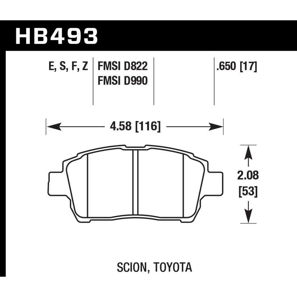 HAWK HB493E.650 Brake Pads Blue 9012 (17 mm) Front TOYOTA Prius 2004-2009 Photo-2 