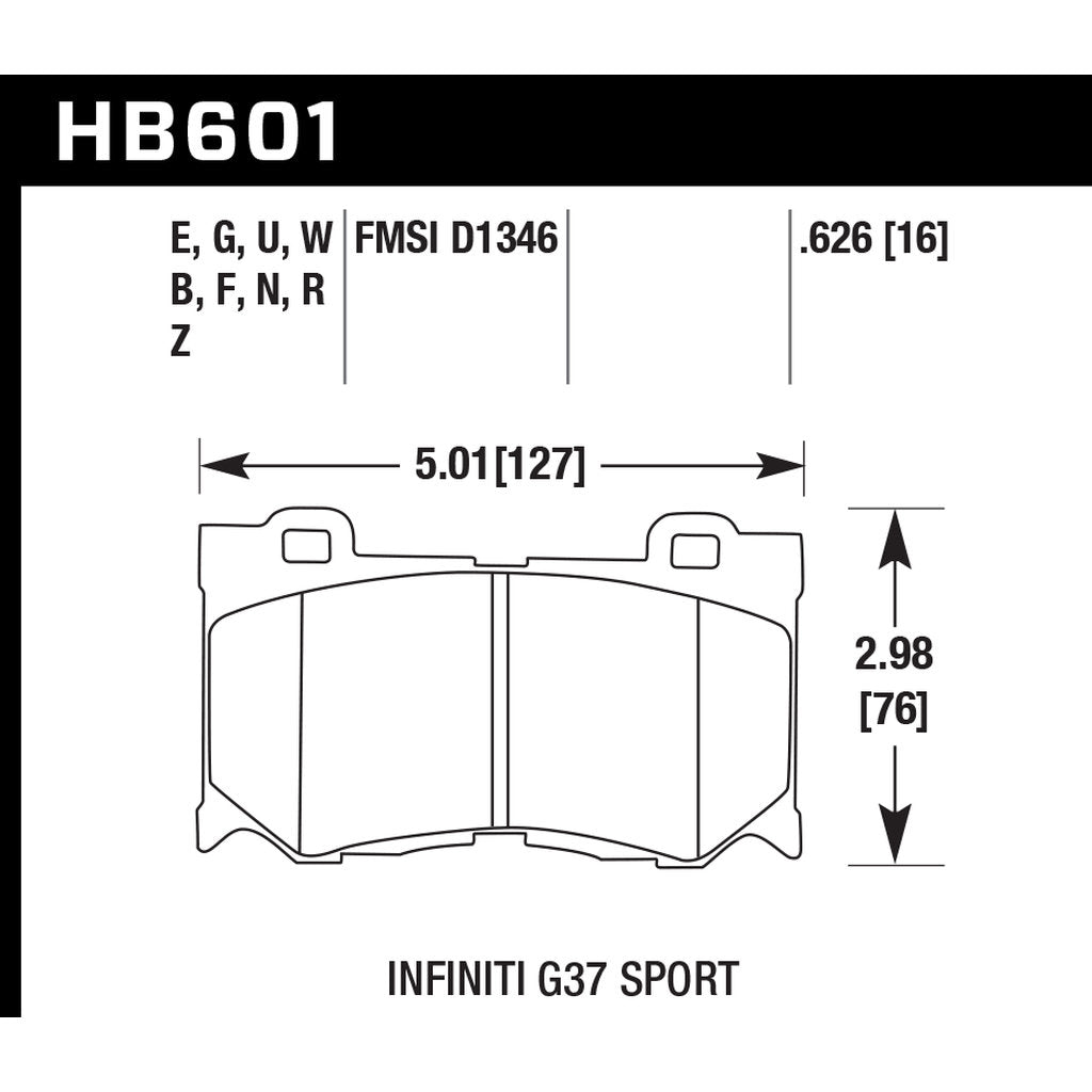 HAWK HB601G.626 Brake Pads DTC-60 (16 mm) Front INFINITI G37/FX37/FX50/M37/M56 SPORT/NISSAN 370Z (Akebono) Photo-2 