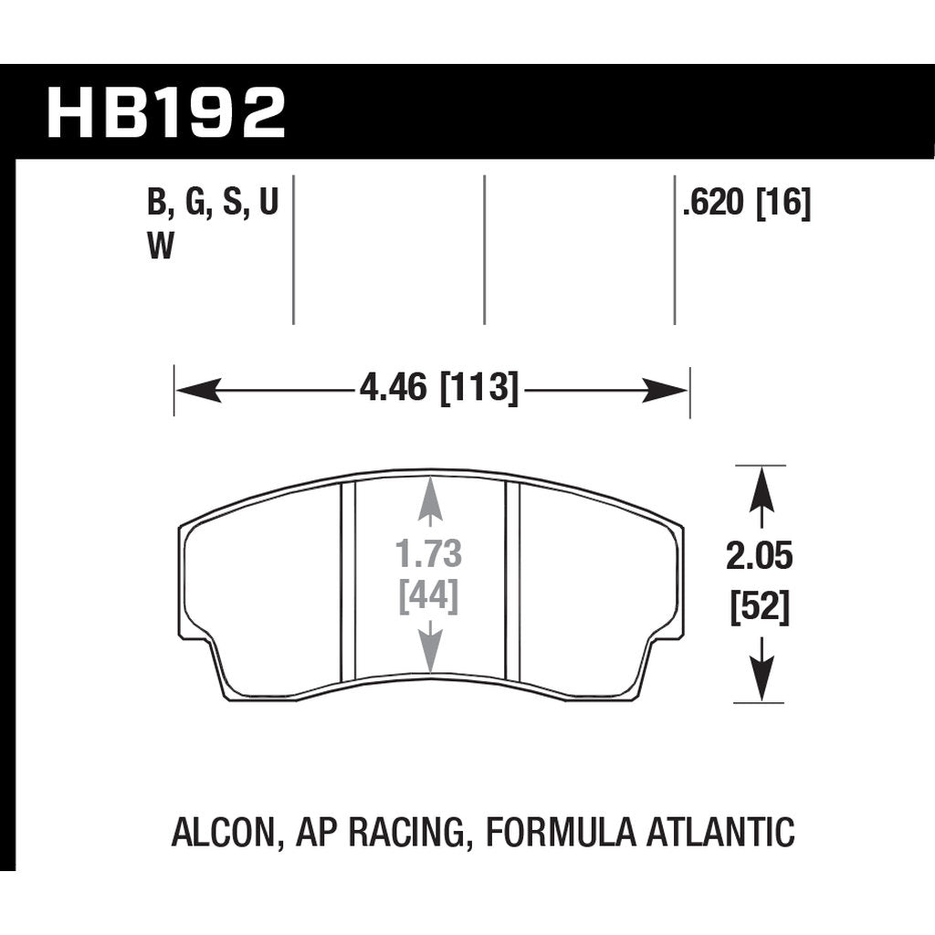 HAWK HB192U.620 Brake Pads DTC-70 (16 mm) AP Racing CP3345/CP4567/CP5000-53/CP5100 Photo-2 