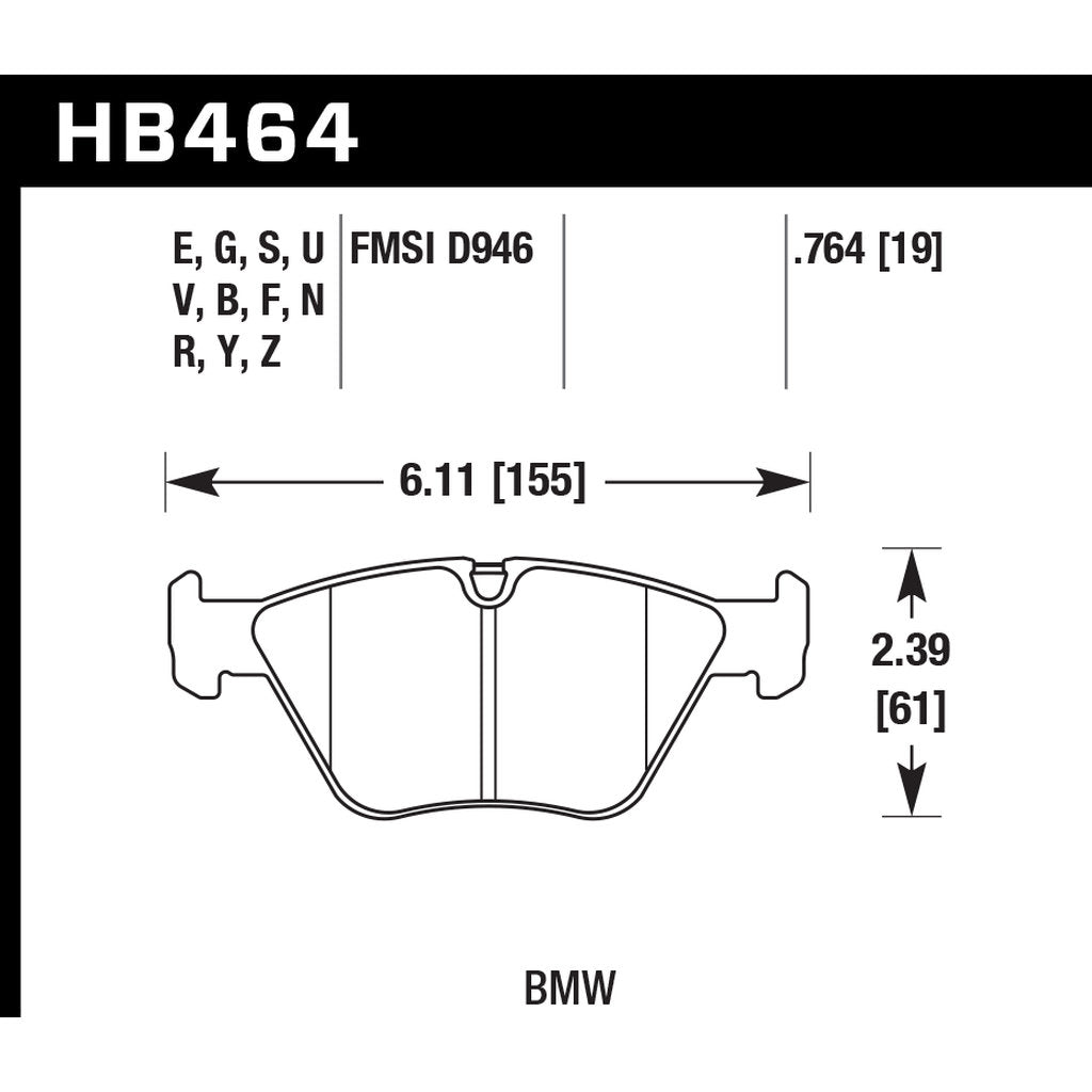 HAWK HB464E.764 Brake Pads Blue 9012 (19 mm) Front BMW M3 2003-2006/X3 xDrive30i Photo-2 