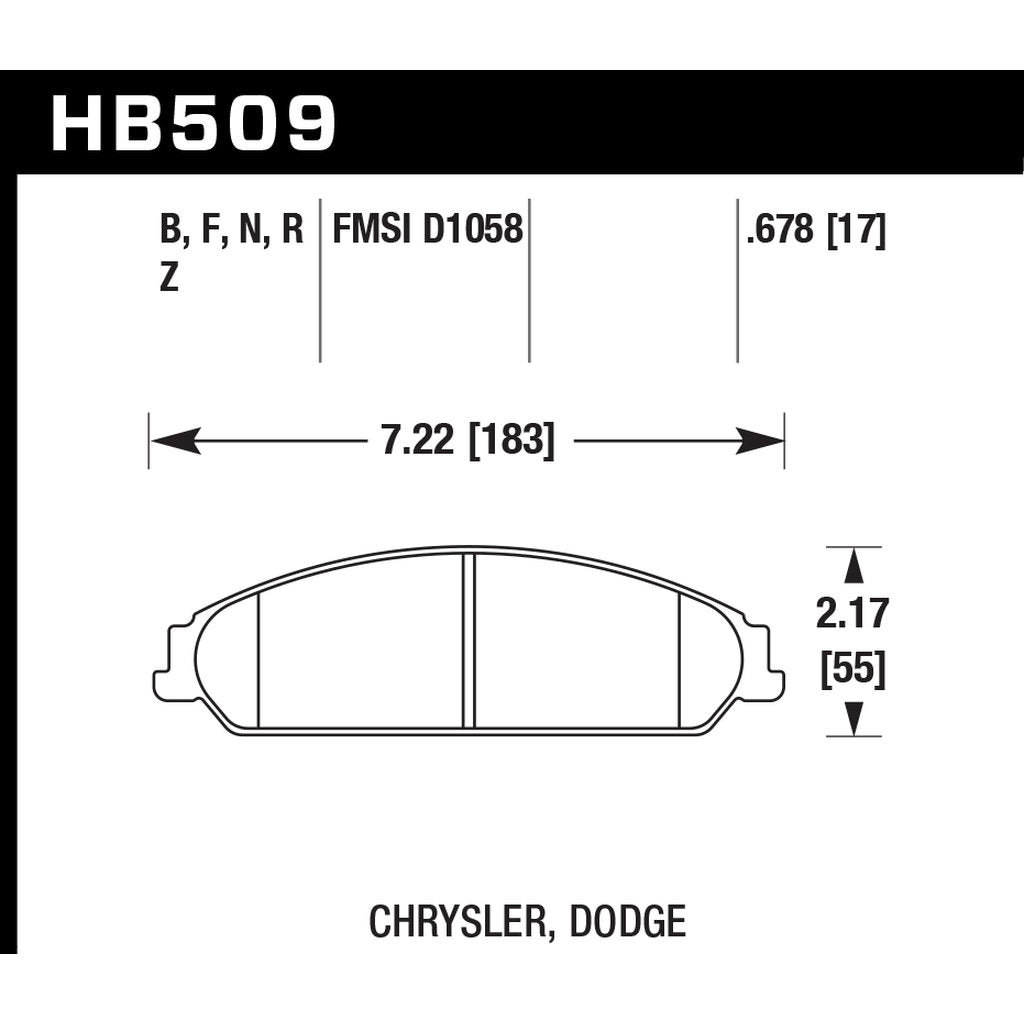 HAWK HB509F.678 Brake Pads HPS Front DODGE Challenger SXT 2012-2019 Photo-2 