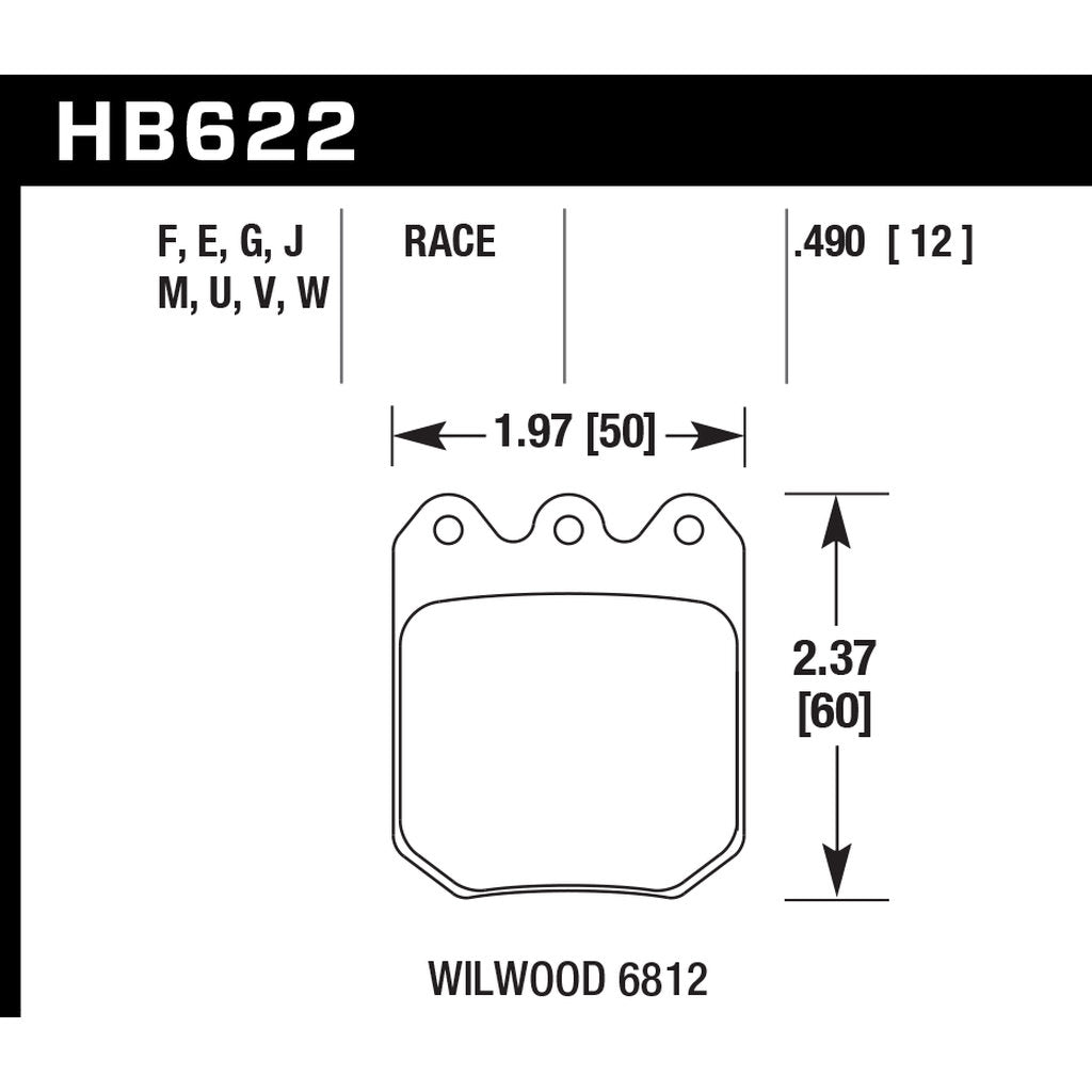 HAWK HB622G.490 Brake Pads DTC-60 Wilwood Dynalite Single/Dynapro Single/Brembo 623 calipers Photo-2 