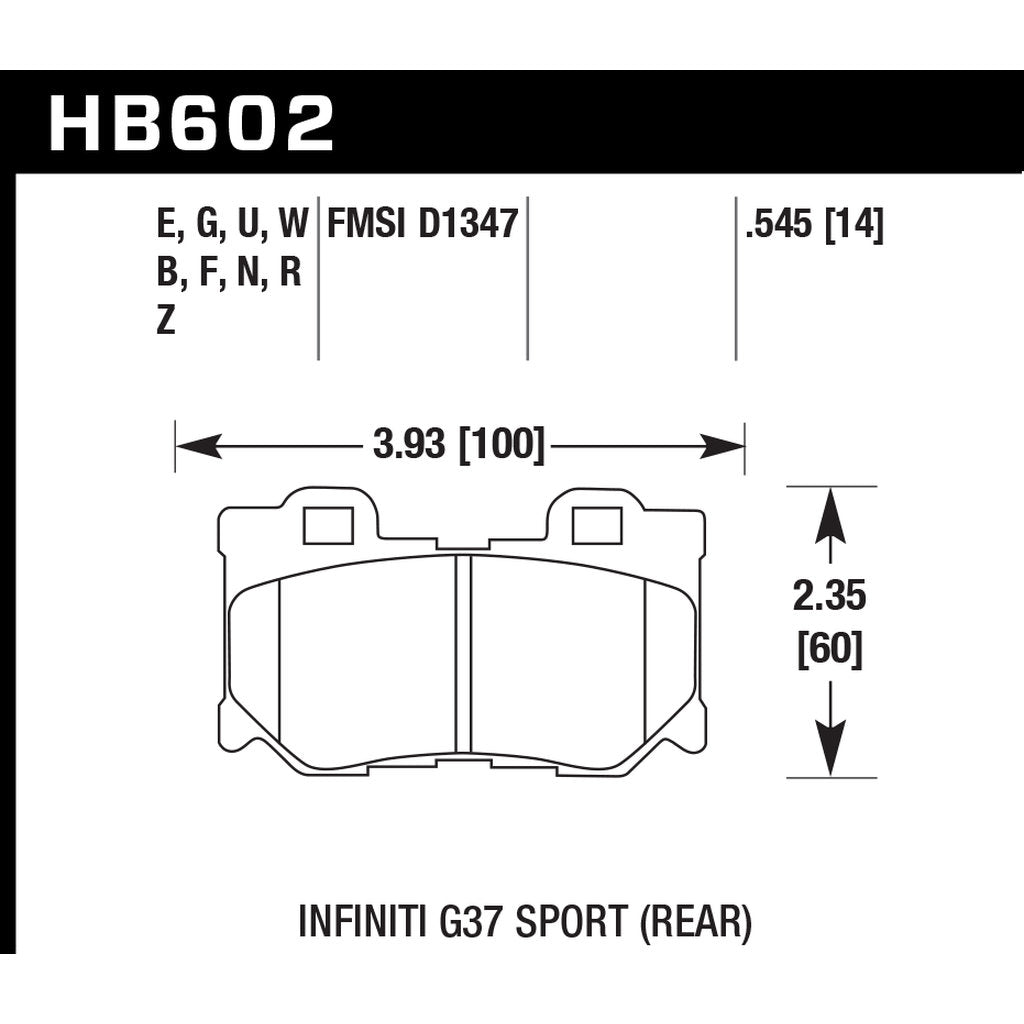 HAWK HB602W.545 Brake Pads DTC-30 (13 mm) Rear INFINITI G37/FX37/FX50/M37/M56 SPORT/NISSAN 370Z (Akebono) Photo-2 