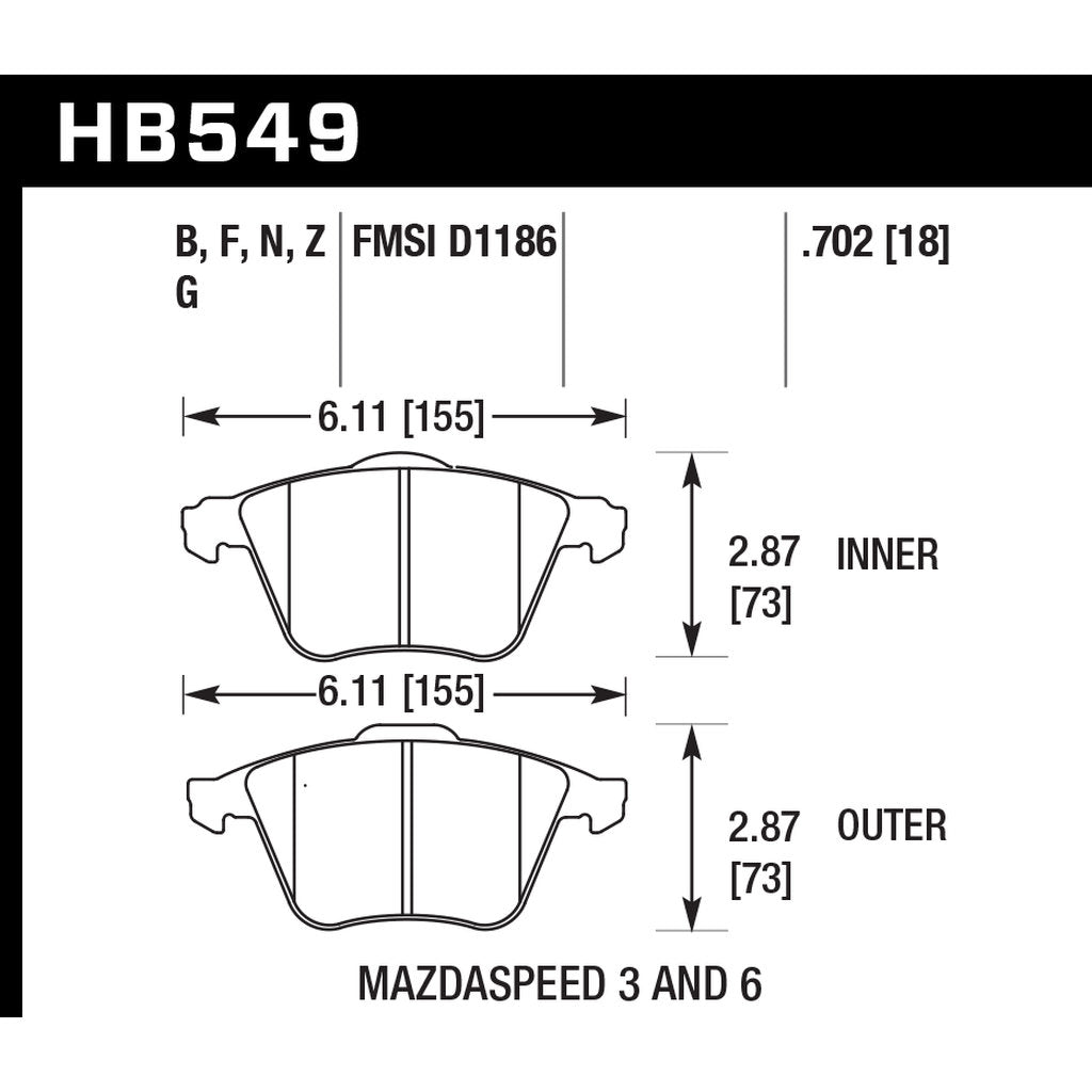 HAWK HB549B.702 Brake Pads HPS 5.0 Front MAZDA MPS 6/3/VOLVO V46 Photo-2 