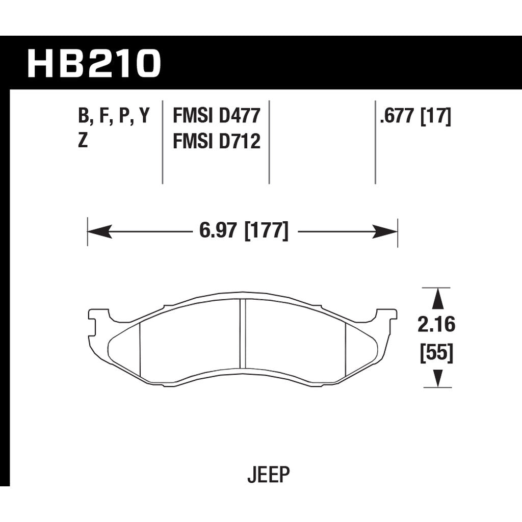 HAWK HB210Y.677 Brake Pads LTS Front JEEP Wrangler (YJ, TJ) 1990-2006 Photo-2 
