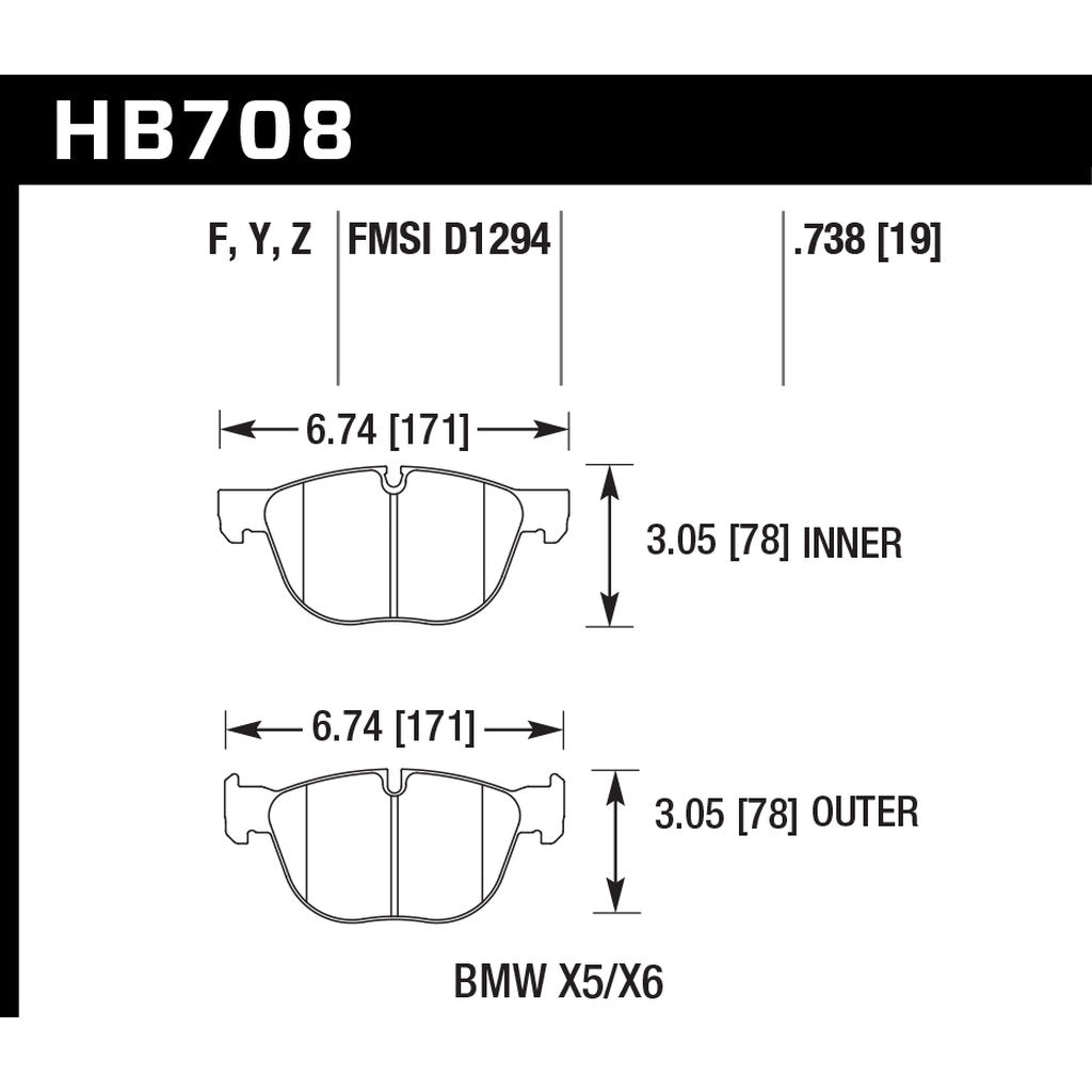 HAWK HB708Z.738 Brake Pads Perf. Ceramic Front BMW X5/X6 M40i xDrive35i Photo-2 