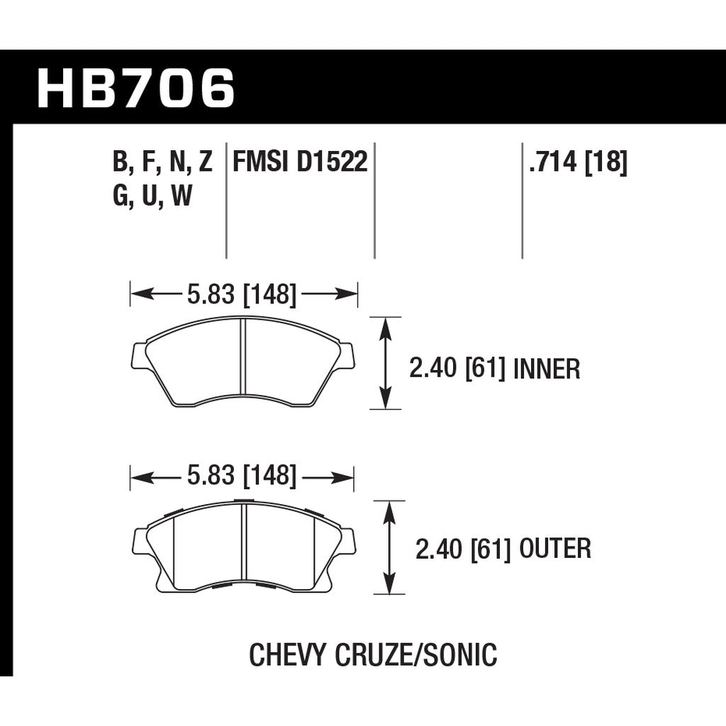 HAWK HB706N.714 Brake Pads HP Plus Front CHEVROLET Cruze 2011-2016 Photo-2 