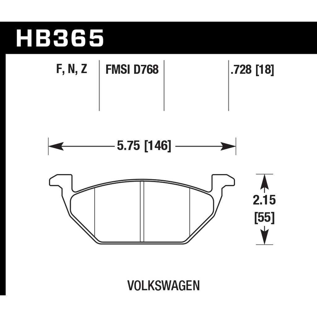 HAWK HB365N.728 Brake Pads HP Plus Front VW Beetle 280mm Rotors Photo-2 