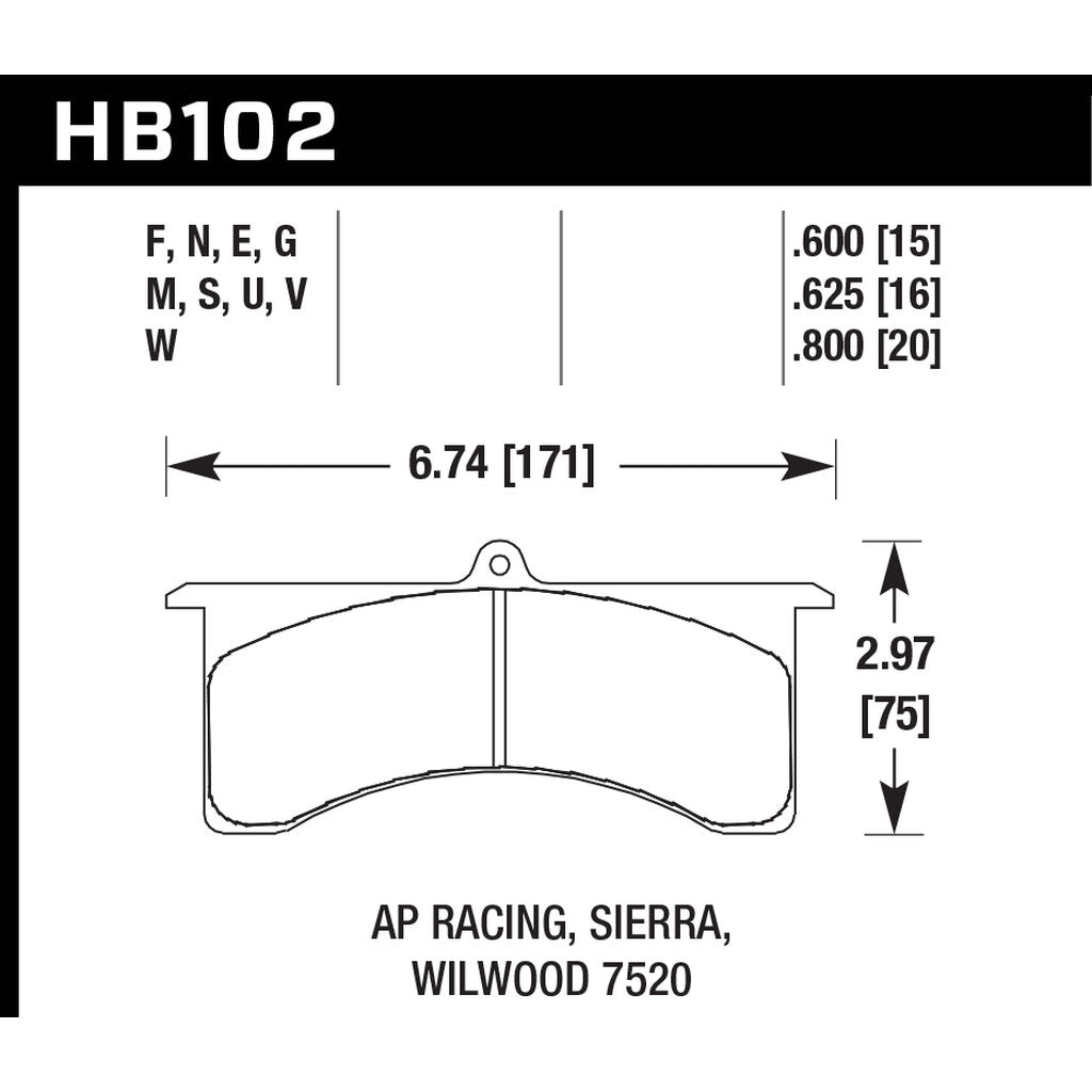 HAWK HB102V.800 Brake Pads HT-14 AP Racing 6, Sierra/JFZ, Wilwood Photo-2 