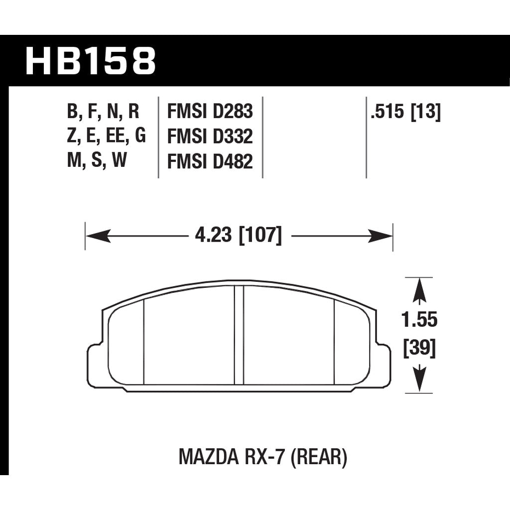 HAWK HB158W.515 Brake Pads DTC-30 (13 mm) Rear MAZDA Miata MX-5 1600 (FMSI D525) Photo-2 