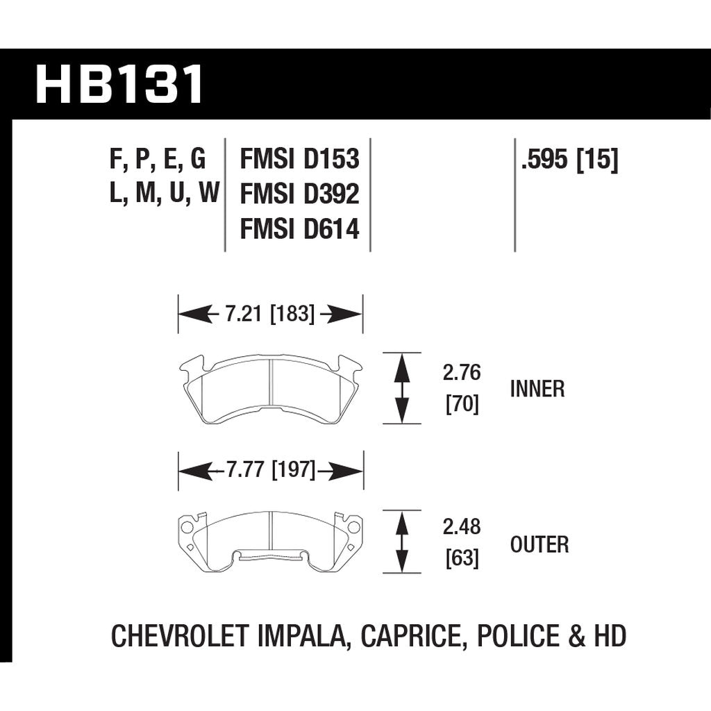 HAWK HB131M.595 Brake Pads Black (15 mm) 1990-96 CHEVROLET Caprice Police Special Photo-2 