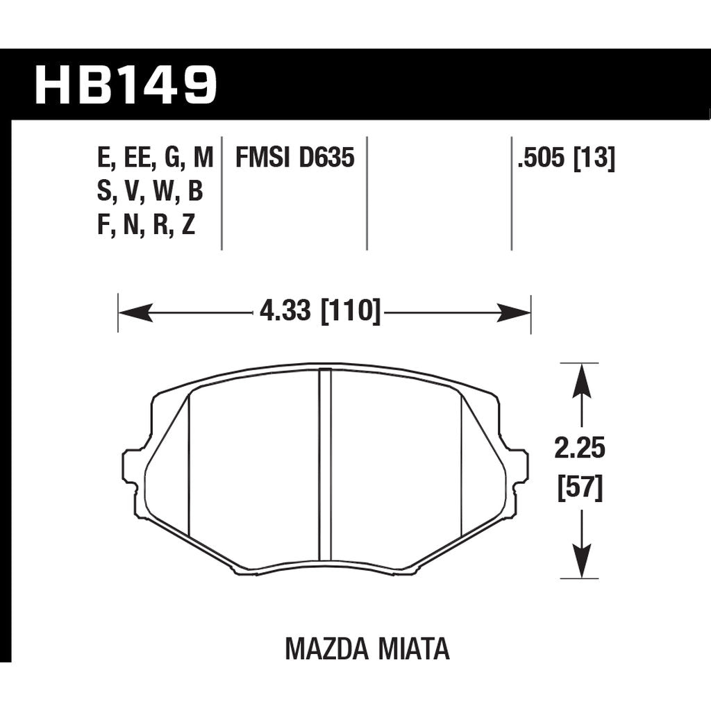 HAWK HB149E.505 Brake Pads Blue 9012 (13 mm) Front MAZDA Miata 94-05 (D635) Photo-2 