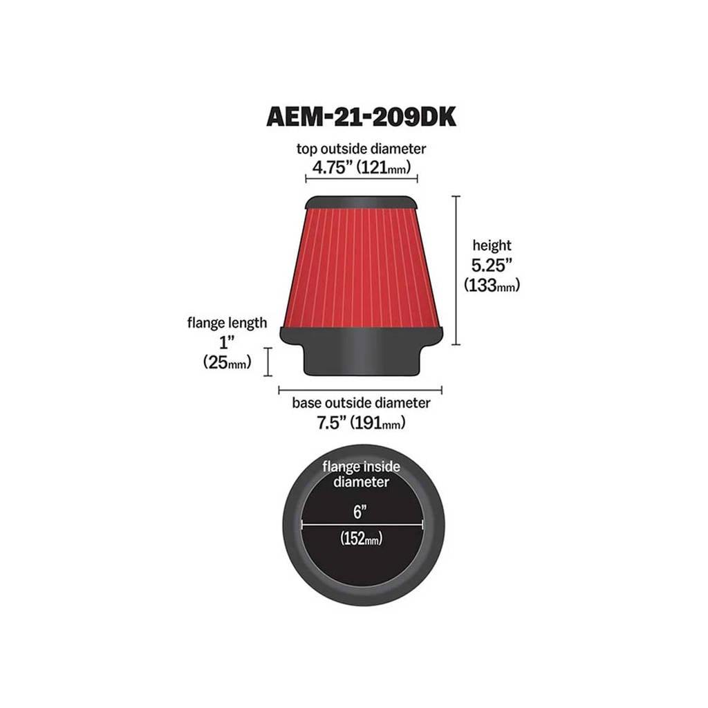 AEM 21-209DK DryFlow Air Filter 6" X 5" X 4.75"T DRYFLOW Photo-1 