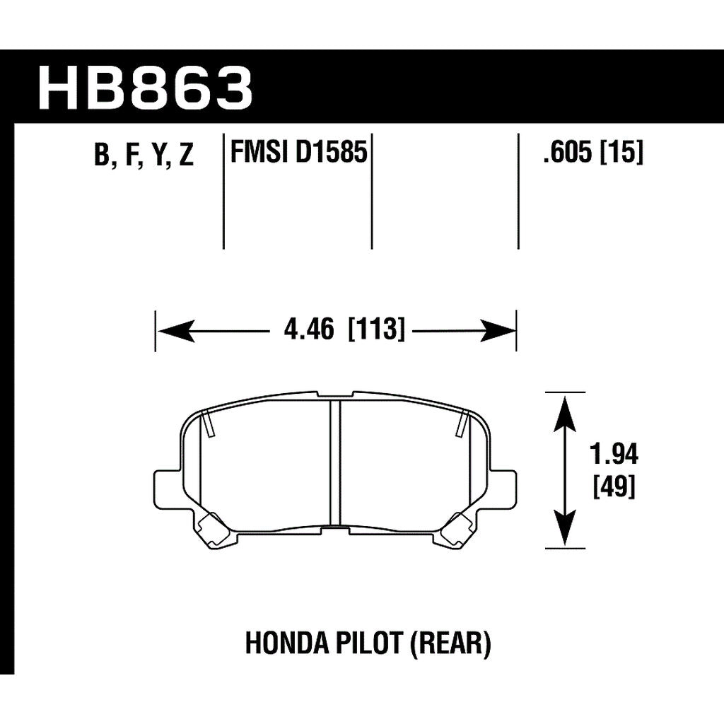 HAWK HB863Z.605 Brake Pads Perf. Ceramic Rear HONDA Pilot 2009-2015 Photo-2 