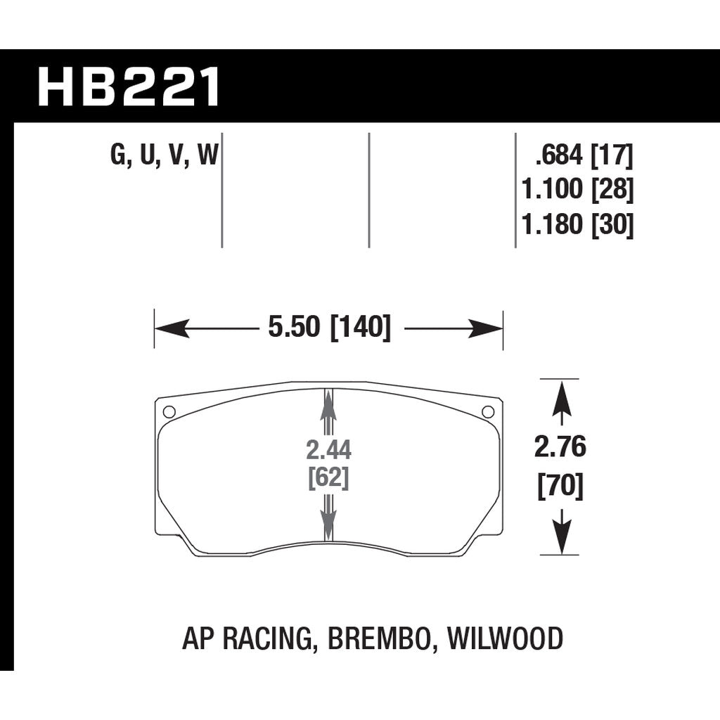 HAWK HB221U.787 Brake Pads DTC-70 AP CP5850/SC675, Wilwood Integra 4/6 Photo-2 