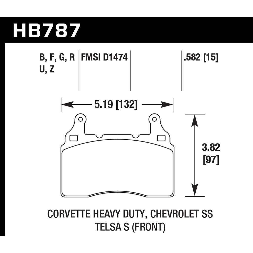 HAWK HB787B.582 Brake Padss HPS 5.0 Front CHEVROLET CORVETTE Z51/SS 2014-2017/TESLA S 2012-2014 Photo-2 
