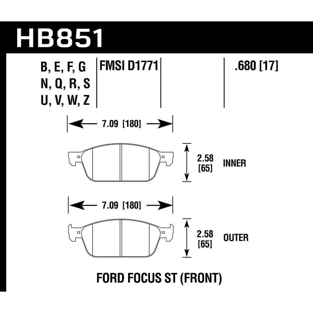 HAWK HB851B.680 Brake Padss HPS 5.0 Front FORD Focus ST 2014-2018 Photo-2 
