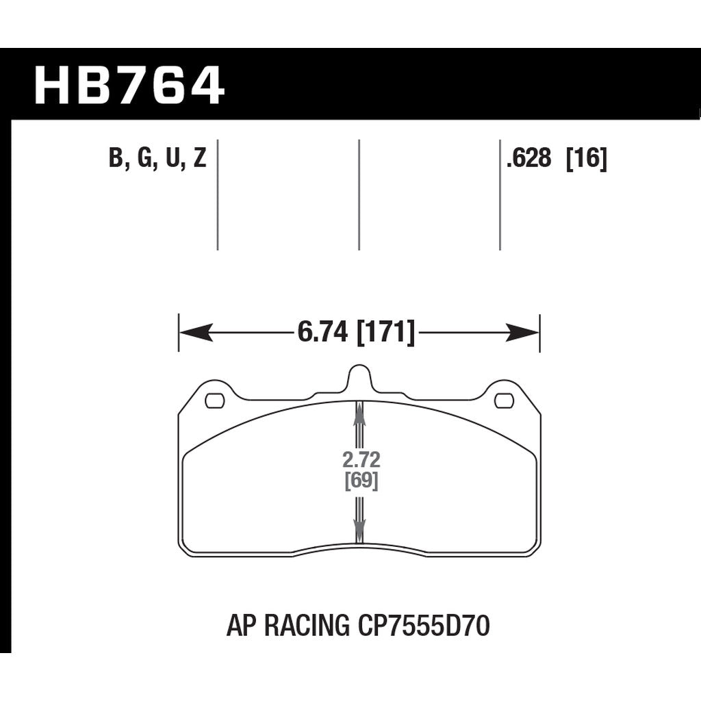 HAWK HB764G.628 Brake Padss DTC-60 AP RACING CP7555D72 Photo-2 