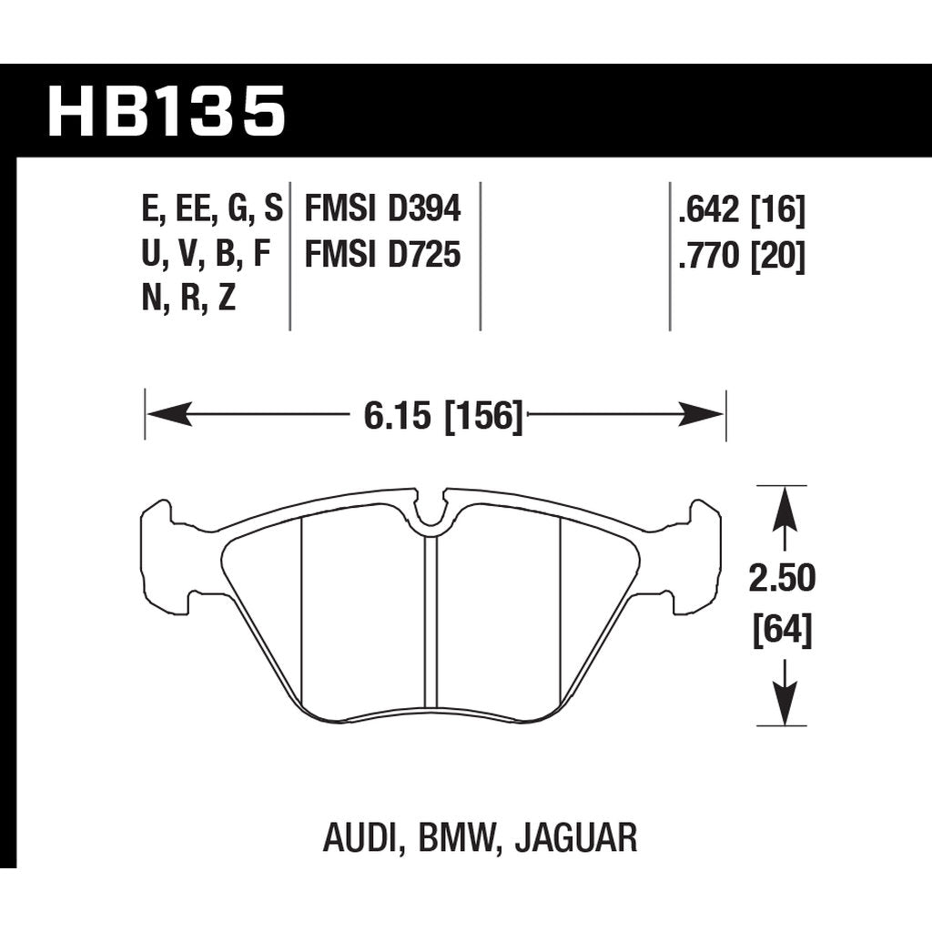 HAWK HB135N.760 Brake Pads HP Plus Front BMW E32 735i/735iL/740i/750iL, E34 525i/530i/535i/540i Photo-2 