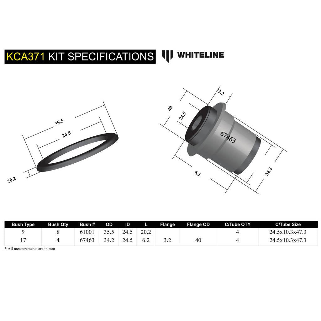 WHITELINE KCA371 Front Upper Control Arm - Bushing Kit Double Offset for Honda Civic 6th Gen/CR-V RD1-RD3 Photo-4 