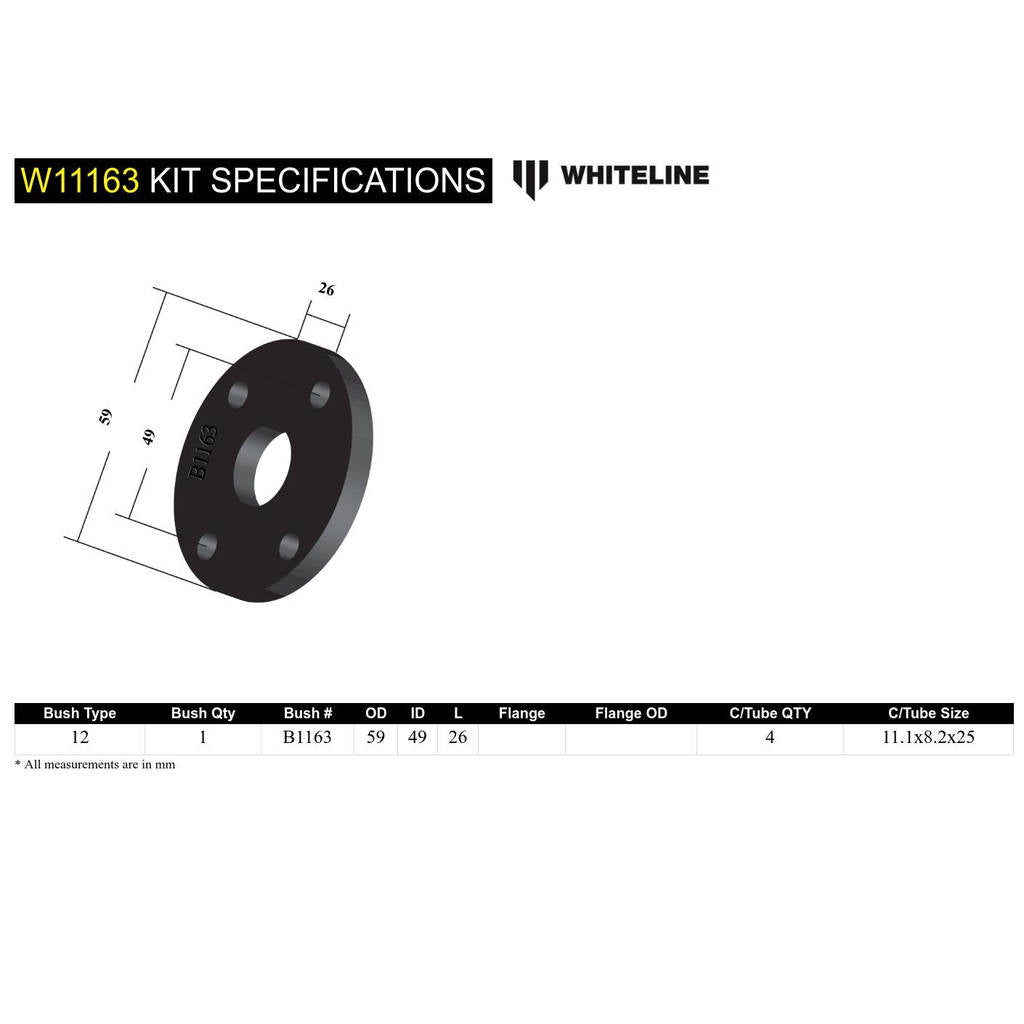 WHITELINE W11163 Front Steering Coupling - Bushing Kit for Ford Capri, Cortina/Escort/Holden Torana Photo-4 