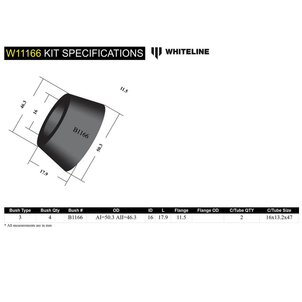 WHITELINE W11166 Front Steering Rack/Pinion - Mount Bushing Kit for Holden Torana LH, LX Photo-4 
